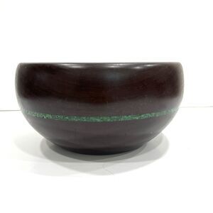 *RARE* RJS II Turned Purple Heart WOOD BOWL W/ MALACHITE inlaid Vtg 1995 FLAWS